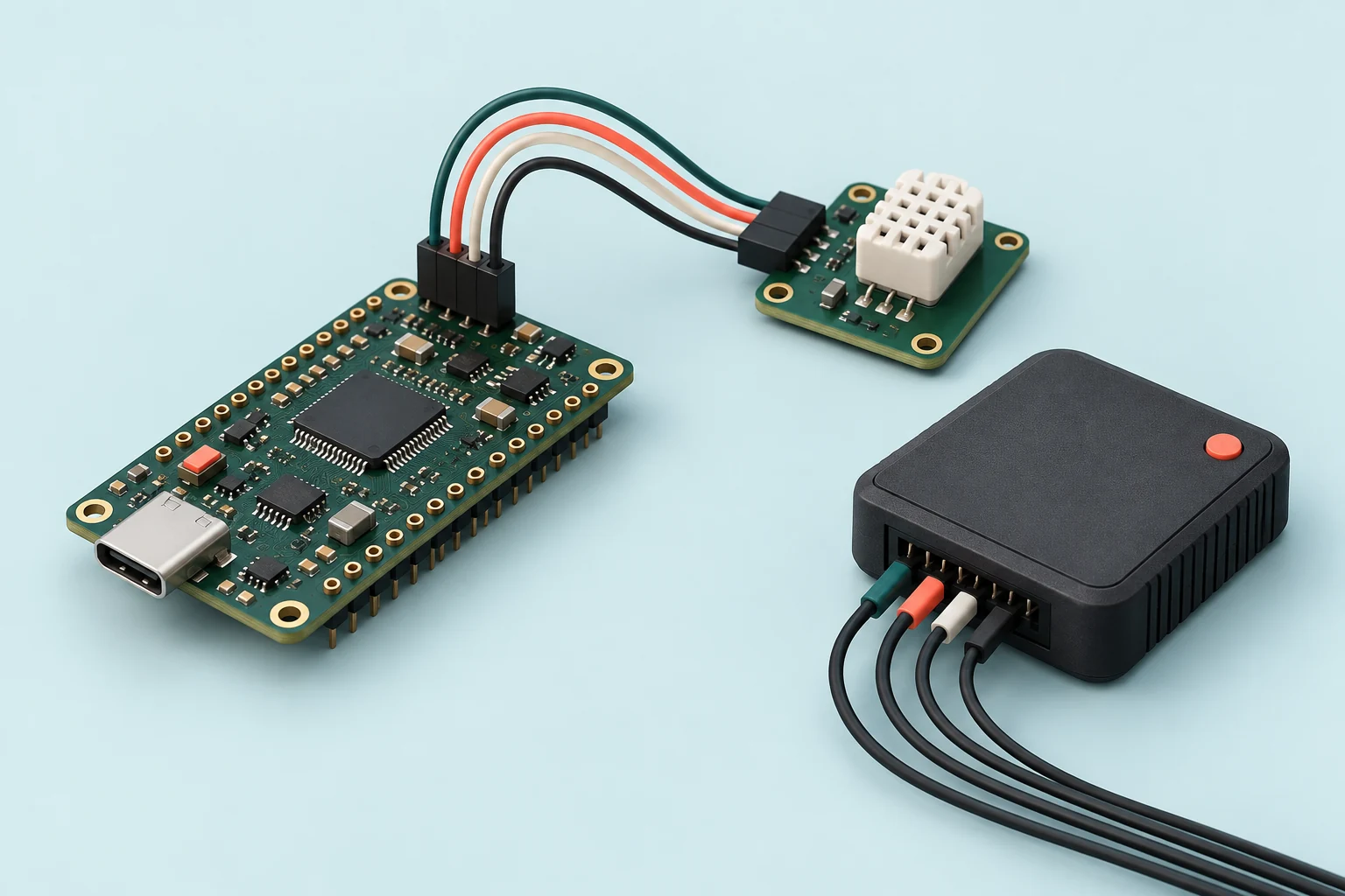 Concept illustration of a microcontroller, sensor and logic analyser